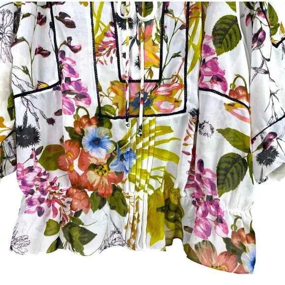 DANIEL RAINN FLORAL TIE NECK DROP WAIST BLOUSE - Picture 4 of 8